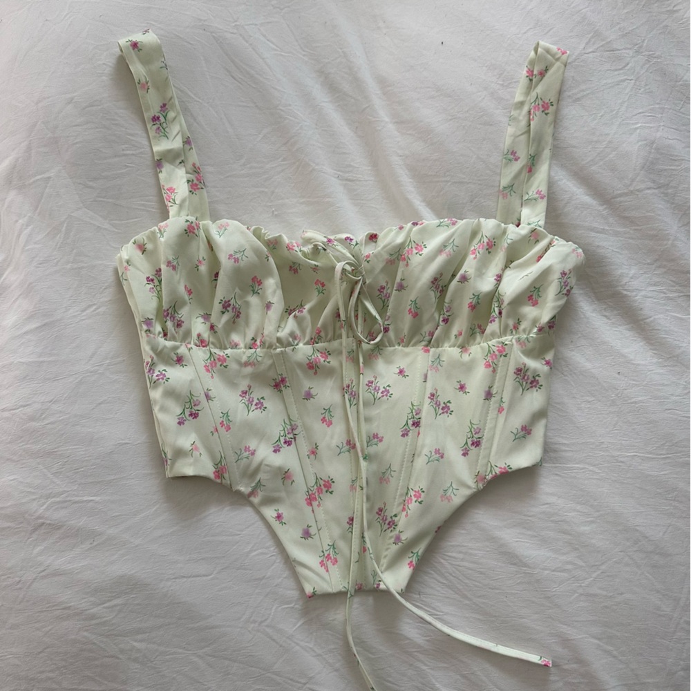 Floral Lace-Up Crop Top Corsette